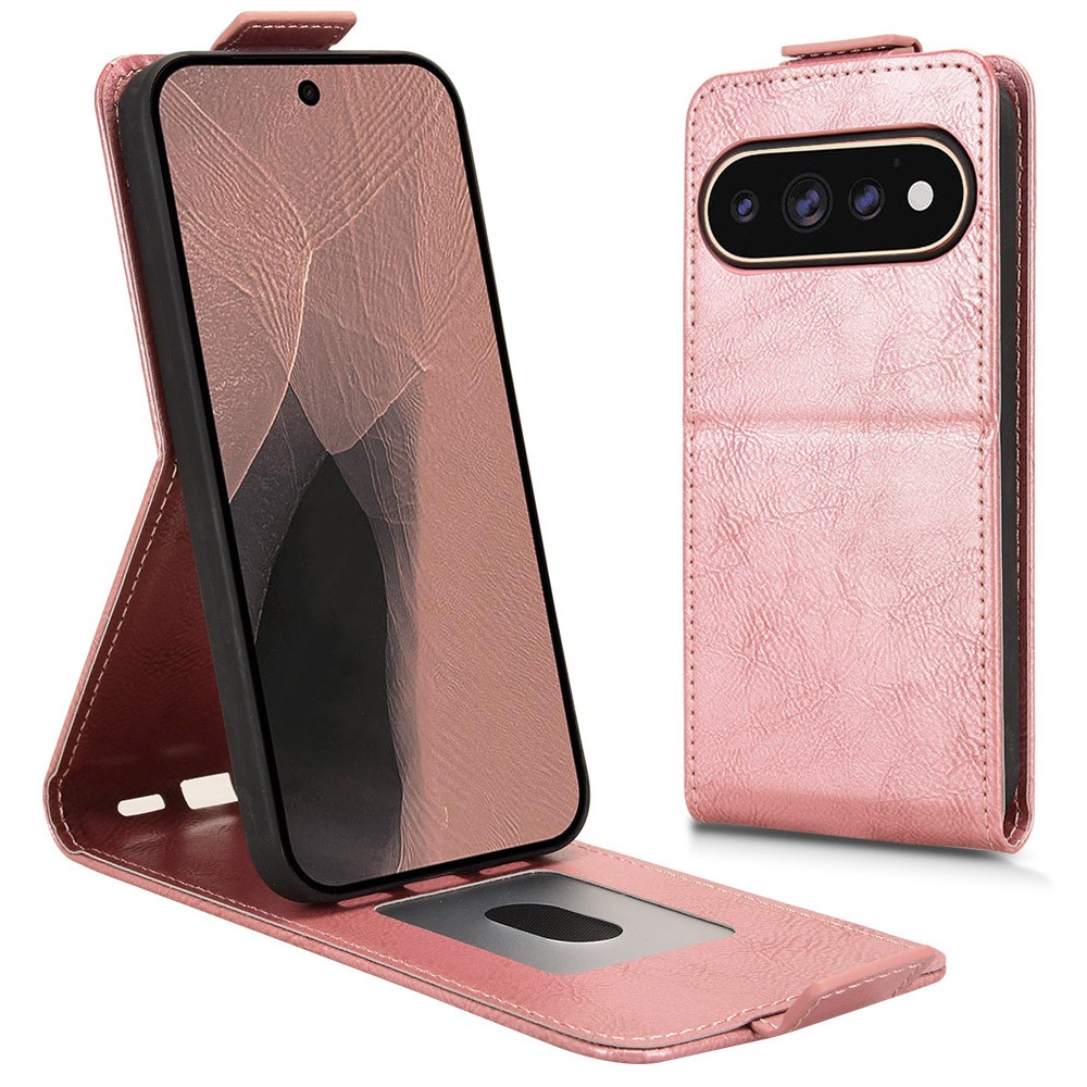 For Google Pixel 11 Pro XL Stand Case Magnetic Clasp Vertical Flip Leather Phone Cover with Card Holder - Rose Gold