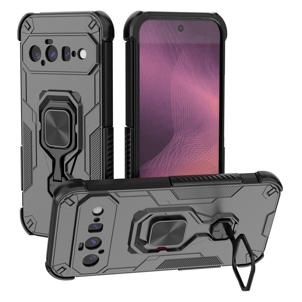 For Google Pixel 11 Case Rotatable Ring Kickstand PC + TPU Shockproof Phone Cover - Black