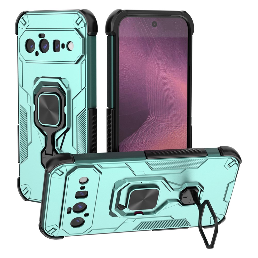 For Google Pixel 11 Case Rotatable Ring Kickstand PC + TPU Shockproof Phone Cover - Green