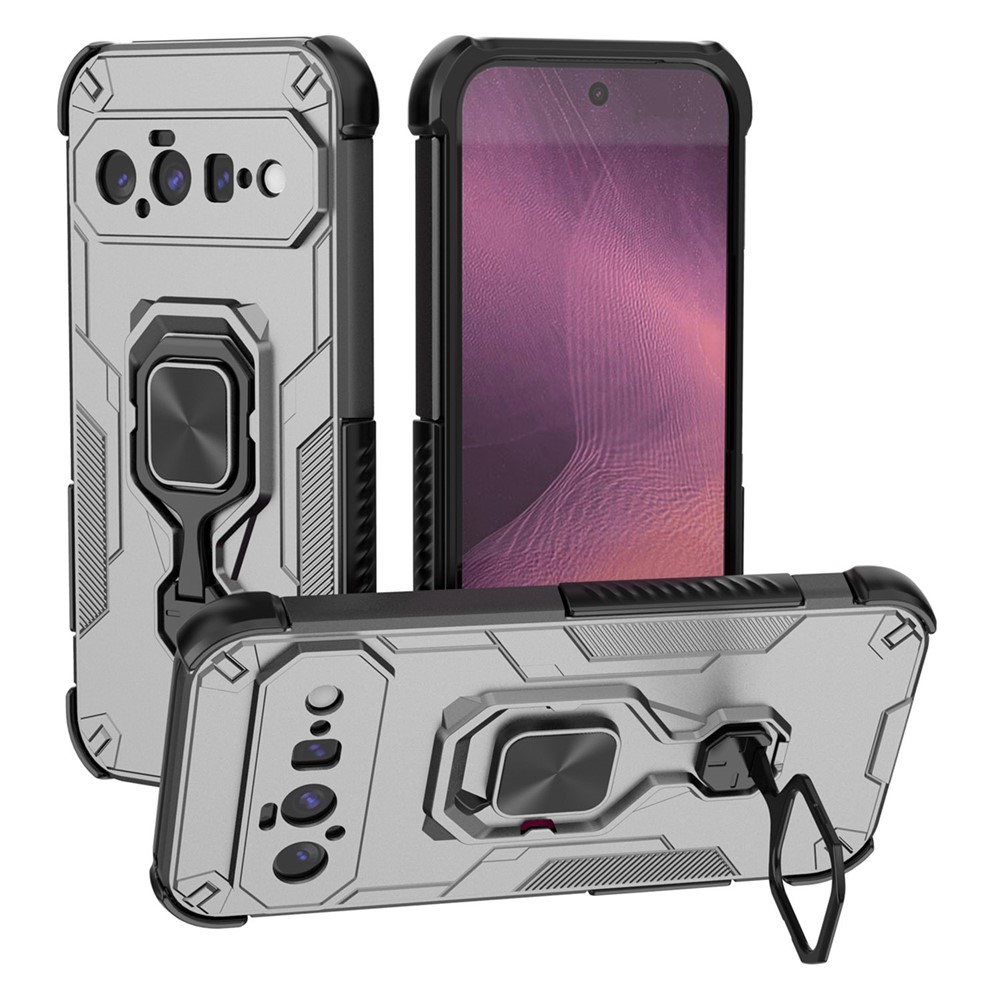 For Google Pixel 11 Case Rotatable Ring Kickstand PC + TPU Shockproof Phone Cover - Titanium Grey