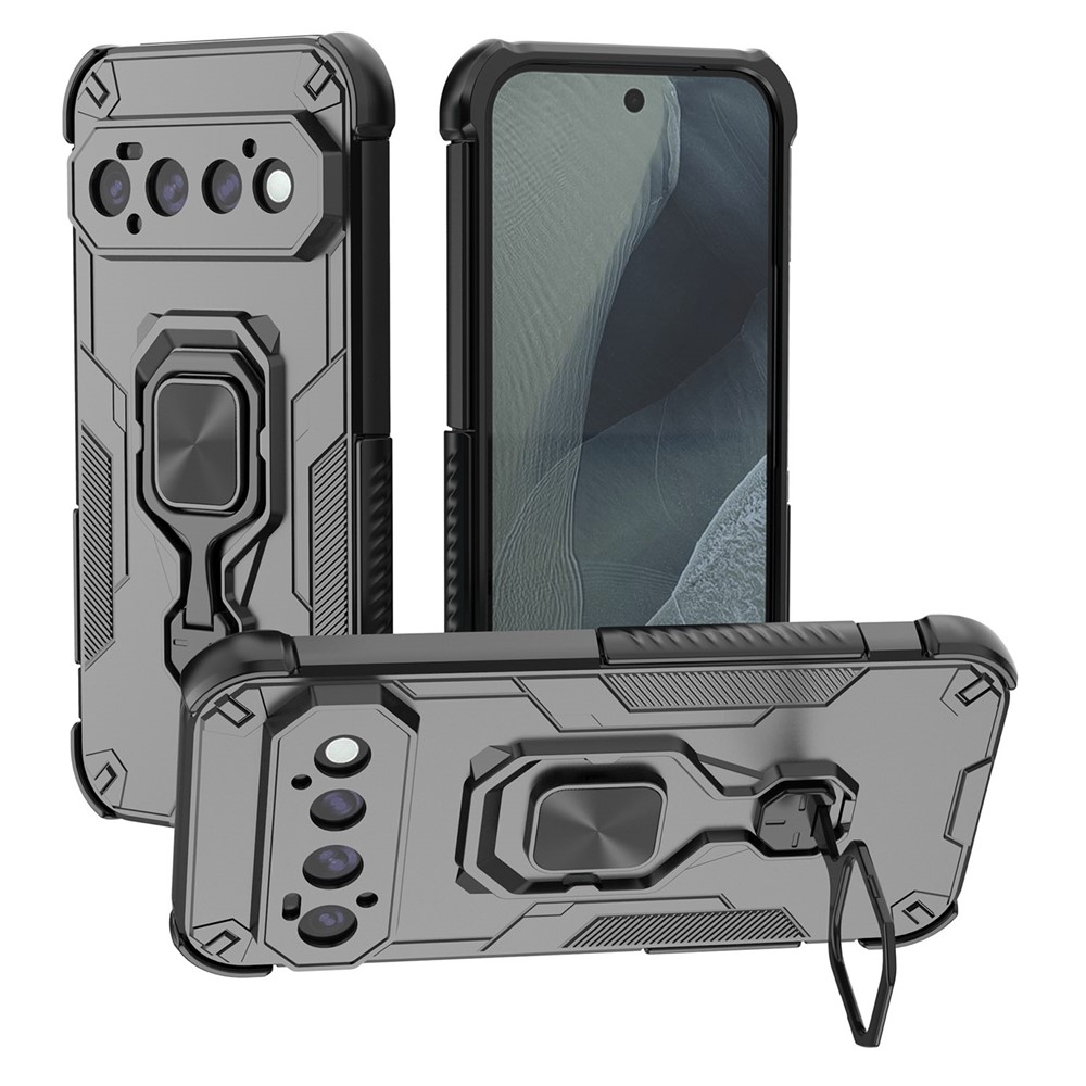 For Google Pixel 11 Pro Case Rotatable Ring Kickstand PC + TPU Shockproof Phone Cover - Black