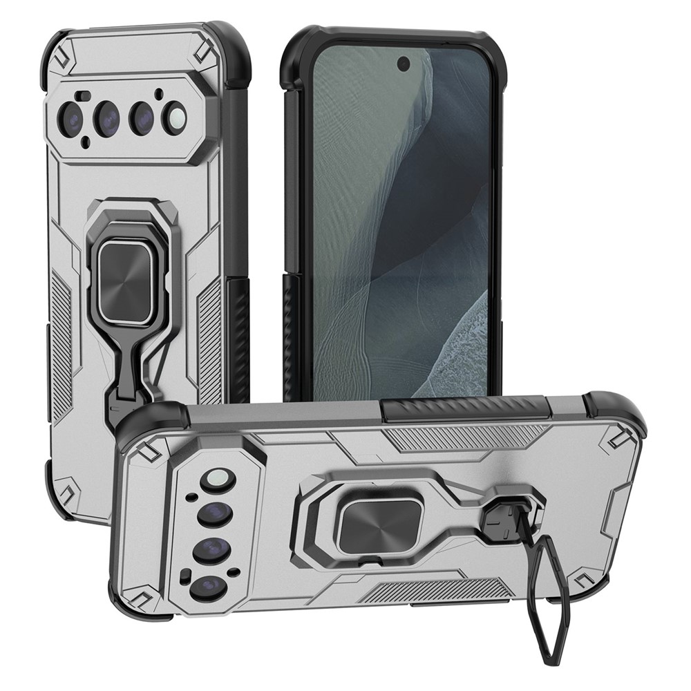For Google Pixel 11 Pro Case Rotatable Ring Kickstand PC + TPU Shockproof Phone Cover - Titanium Grey