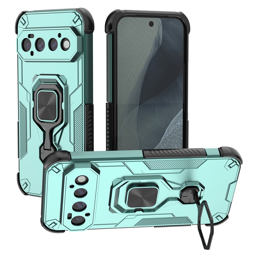 For Google Pixel 11 Pro Case Rotatable Ring Kickstand PC + TPU Shockproof Phone Cover - Green