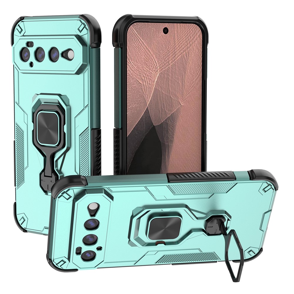 For Google Pixel 11 Pro XL Case Rotatable Ring Kickstand PC + TPU Shockproof Phone Cover - Green