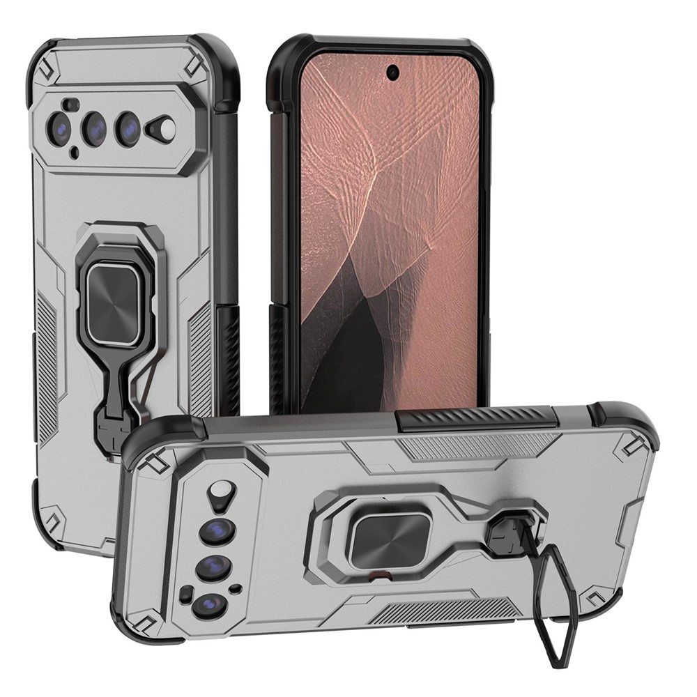 For Google Pixel 11 Pro XL Case Rotatable Ring Kickstand PC + TPU Shockproof Phone Cover - Titanium Grey