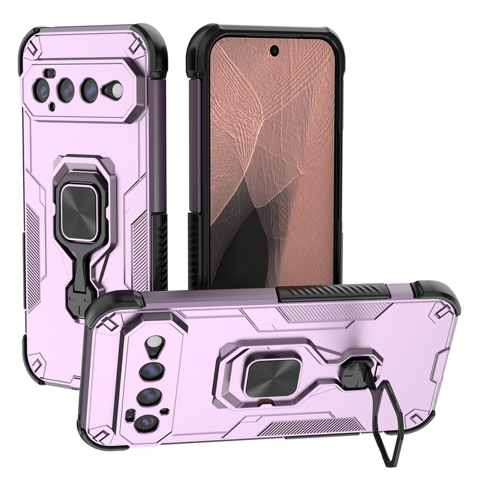 For Google Pixel 11 Pro XL Case Rotatable Ring Kickstand PC + TPU Shockproof Phone Cover - Purple