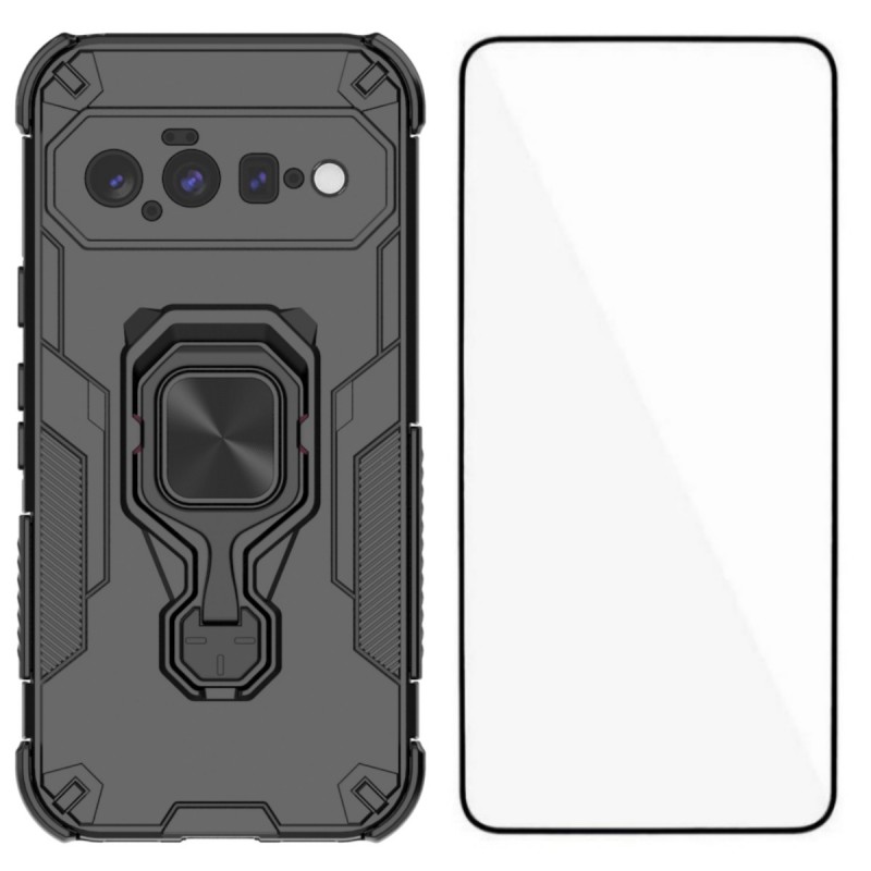 WANLONFENG for Google Pixel 11 Phone Case  PC TPU Back Cover Kickstand with Tempered Glass - Black