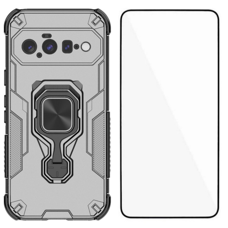 WANLONFENG for Google Pixel 11 Phone Case  PC TPU Back Cover Kickstand with Tempered Glass - Grey
