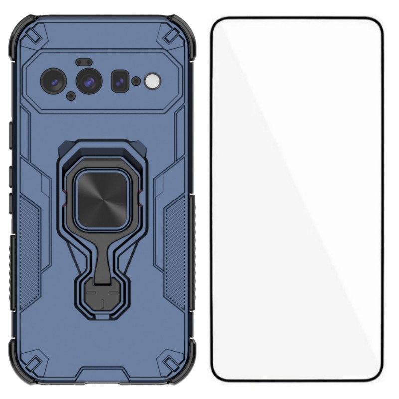 WANLONFENG for Google Pixel 11 Phone Case  PC TPU Back Cover Kickstand with Tempered Glass - Blue