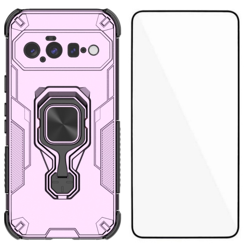 WANLONFENG for Google Pixel 11 Phone Case  PC TPU Back Cover Kickstand with Tempered Glass - Purple