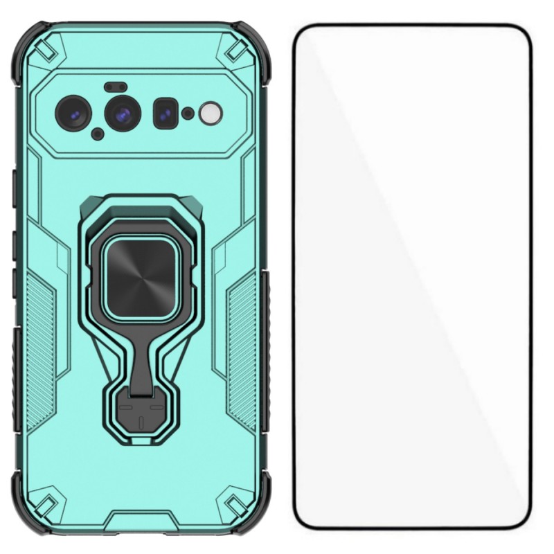 WANLONFENG for Google Pixel 11 Phone Case  PC TPU Back Cover Kickstand with Tempered Glass - Green