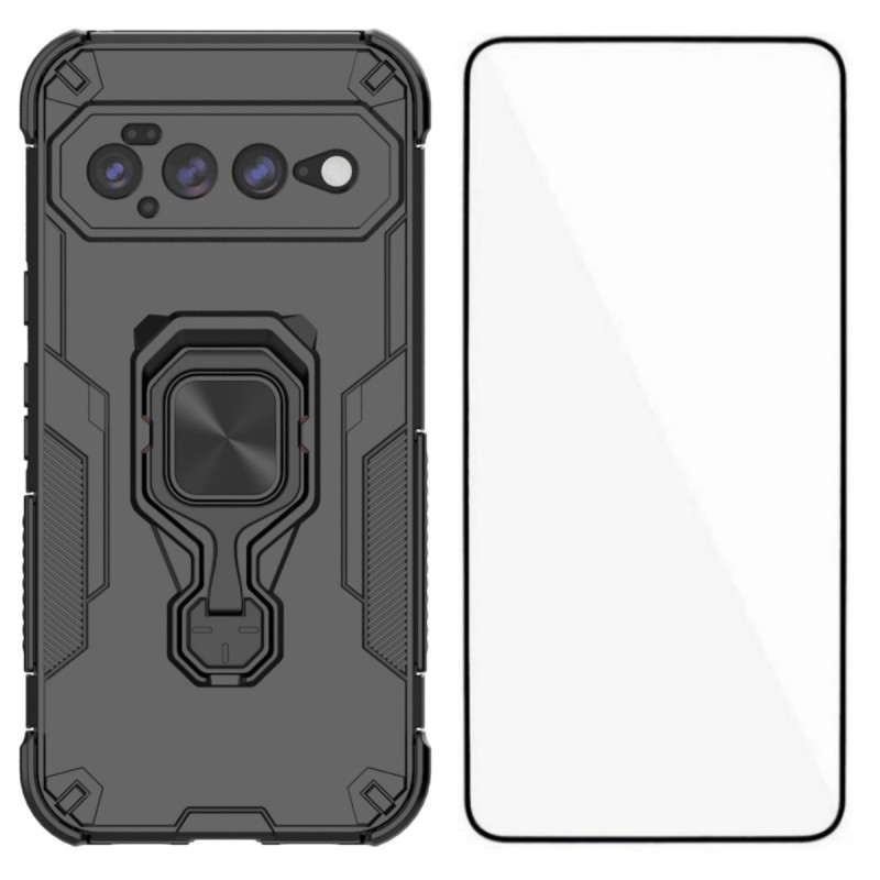 WANLONFENG for Google Pixel 11 Pro XL Phone Case  PC TPU Back Cover Kickstand with Tempered Glass - Black