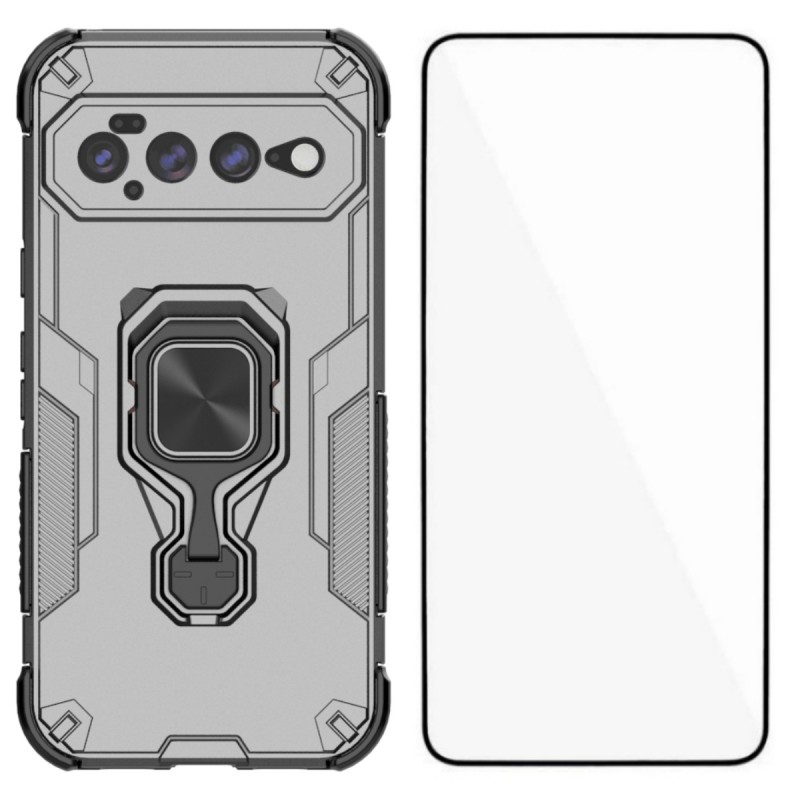 WANLONFENG for Google Pixel 11 Pro XL Phone Case  PC TPU Back Cover Kickstand with Tempered Glass - Grey