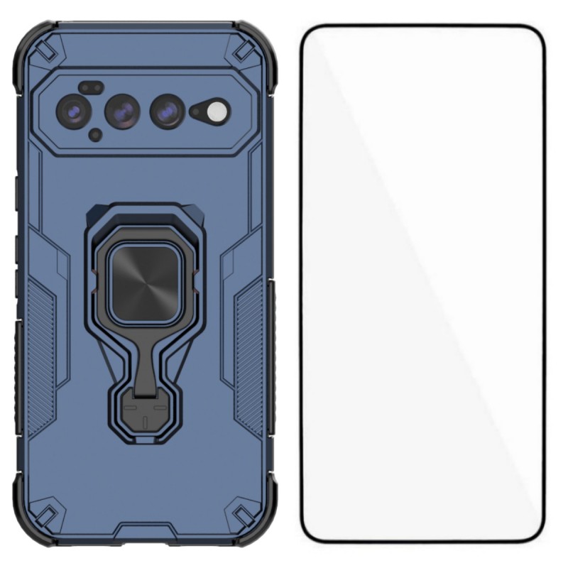 WANLONFENG for Google Pixel 11 Pro XL Phone Case  PC TPU Back Cover Kickstand with Tempered Glass - Blue