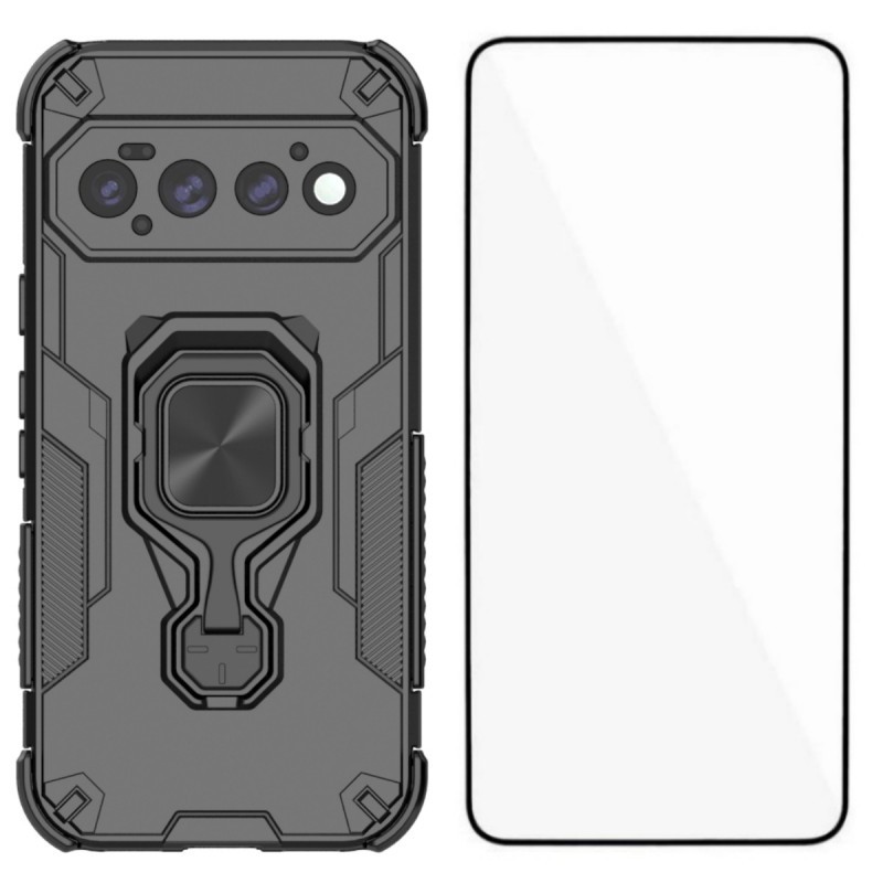 WANLONFENG for Google Pixel 11 Pro Phone Case  PC TPU Back Cover Kickstand with Tempered Glass - Black
