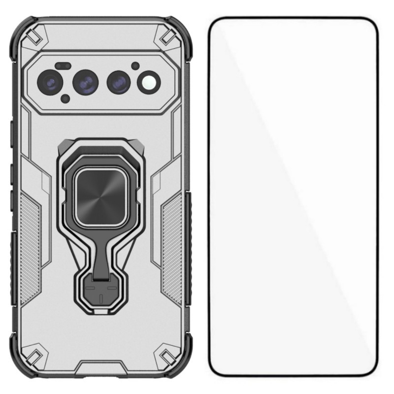 WANLONFENG for Google Pixel 11 Pro Phone Case  PC TPU Back Cover Kickstand with Tempered Glass - Grey