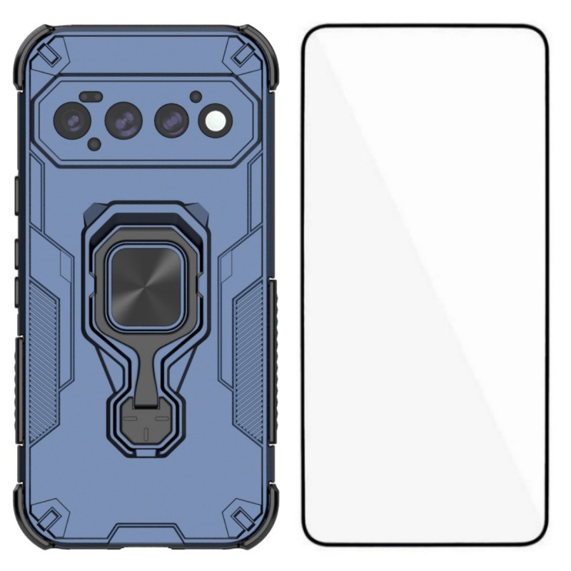 WANLONFENG for Google Pixel 11 Pro Phone Case  PC TPU Back Cover Kickstand with Tempered Glass - Blue