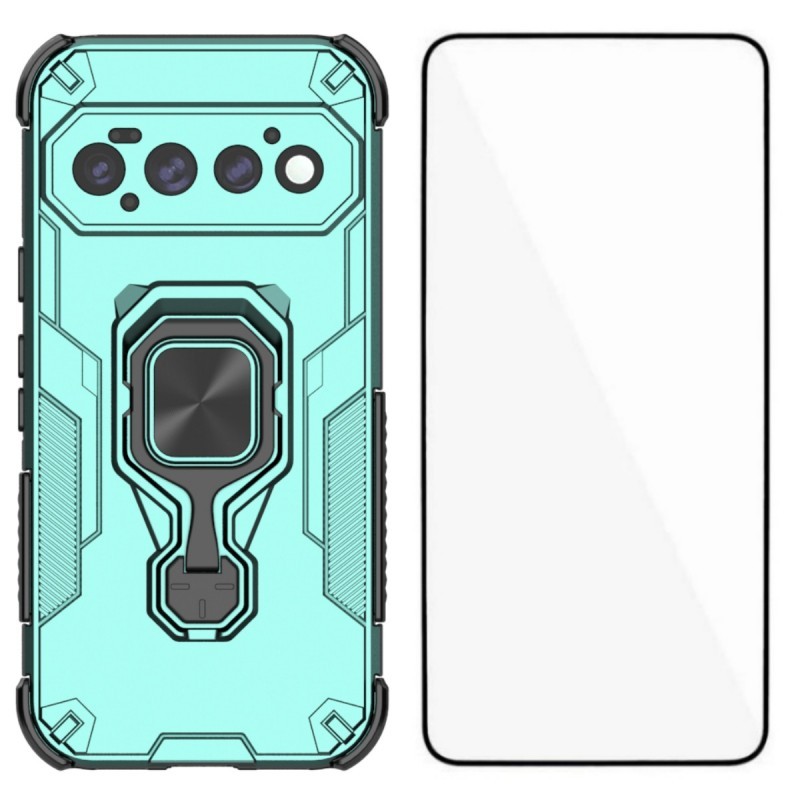 WANLONFENG for Google Pixel 11 Pro Phone Case  PC TPU Back Cover Kickstand with Tempered Glass - Green