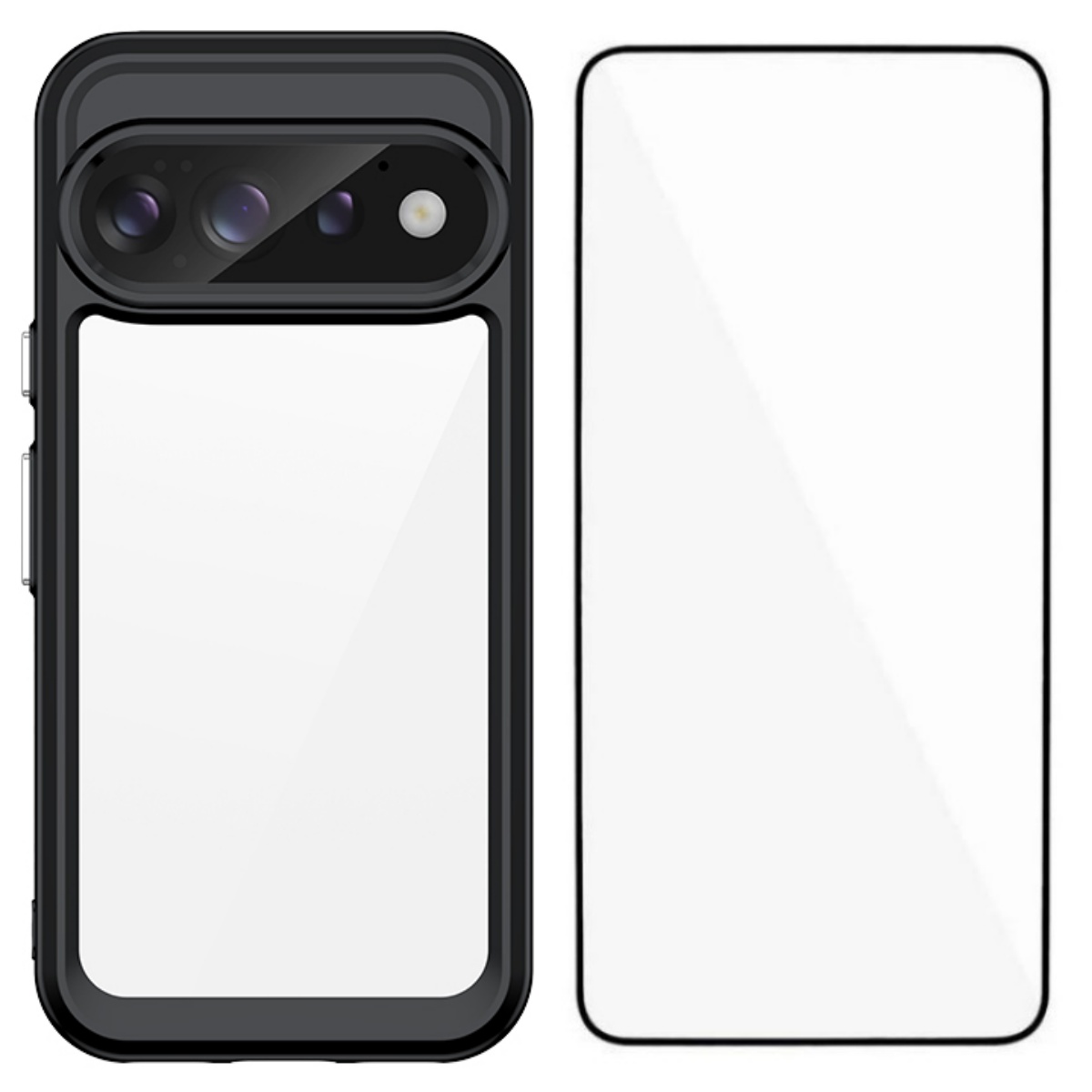 WANLONFENG for Google Pixel 11 Pro Phone Case  XC Series TPU Acrylic Cover with Tempered Glass (Big Lens Hole) - Black