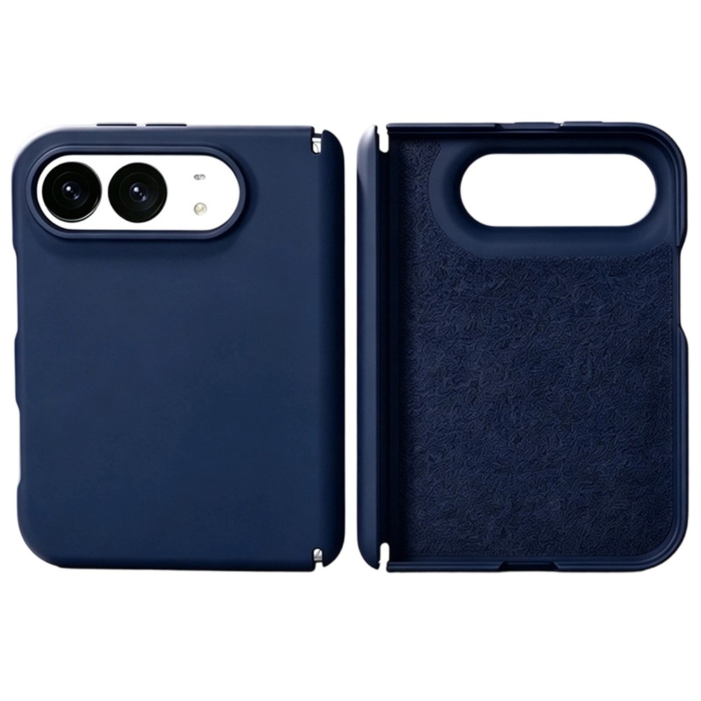 For iPhone Duo Case Dual-Axis Liquid Silicone Foldable Phone Cover - Dark Blue
