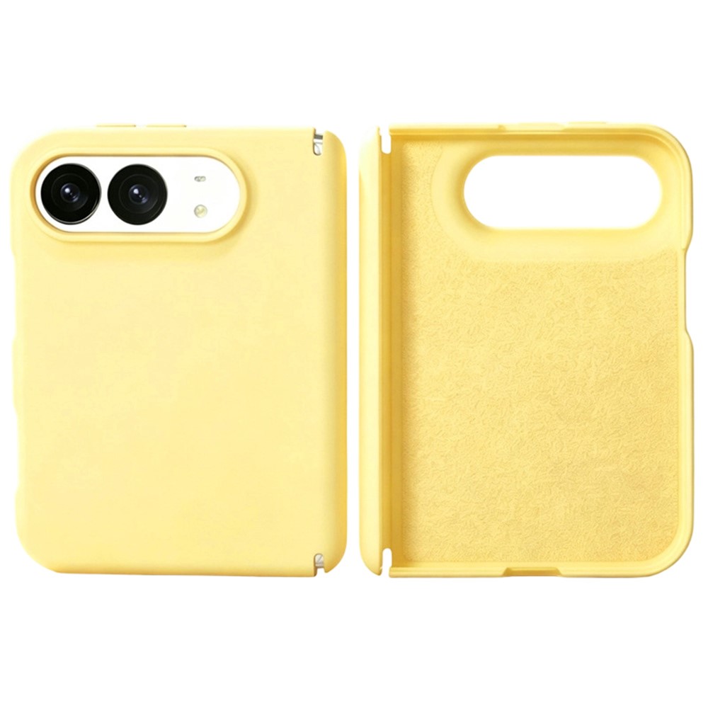For iPhone Duo Case Dual-Axis Liquid Silicone Foldable Phone Cover - Yellow
