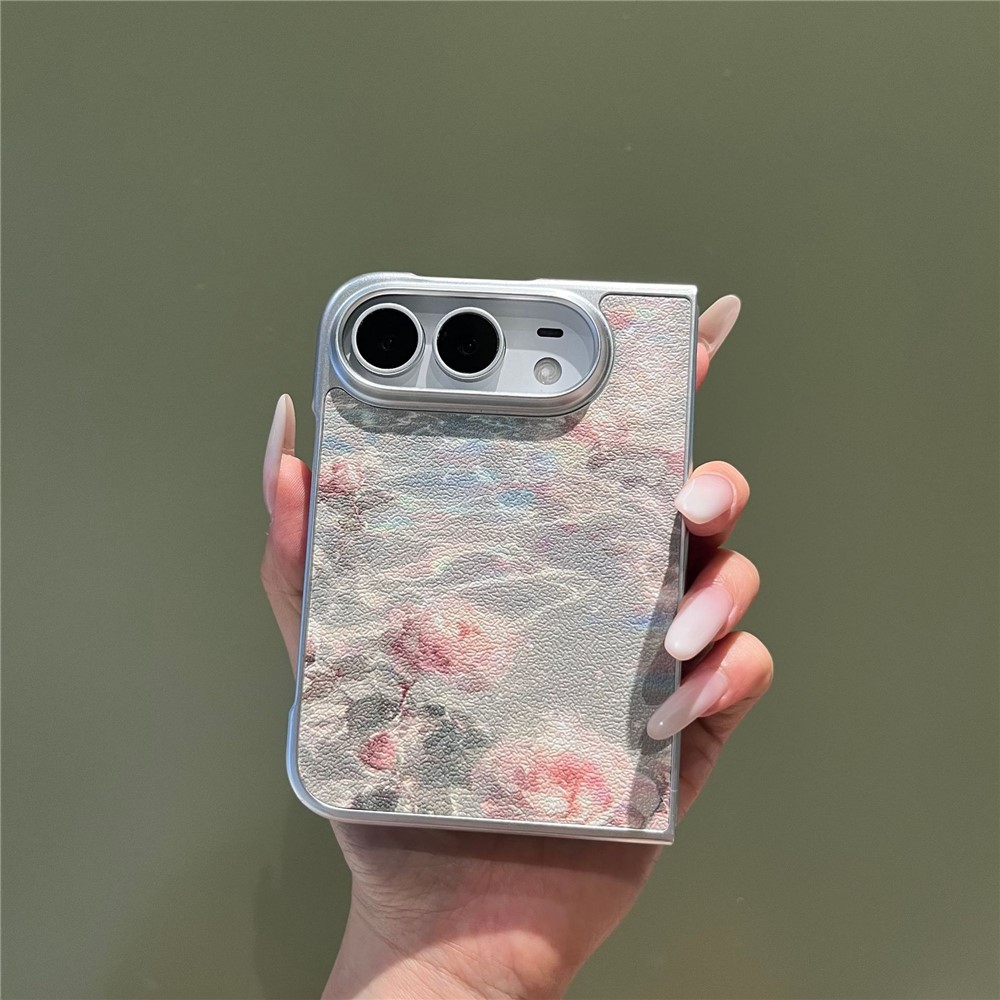 For iPhone Duo Case Oil Painting Style Flowers Pattern Hard PC Foldable Phone Cover - Dreamy Sea of ??Flowers
