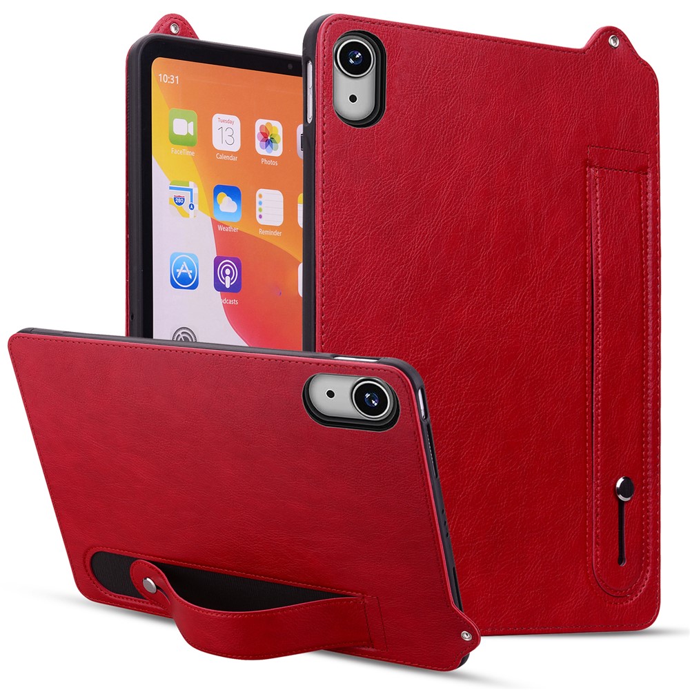 For iPad mini (2026) Case Hand Strap Kickstand Leather Tablet Cover - Red