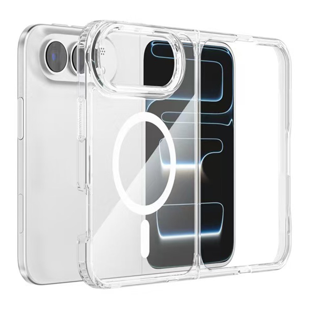 For iPhone Duo Magnetic Case UV Coating Anti-Yellowing 1.5mm Hard PC Phone Cover - Transparent