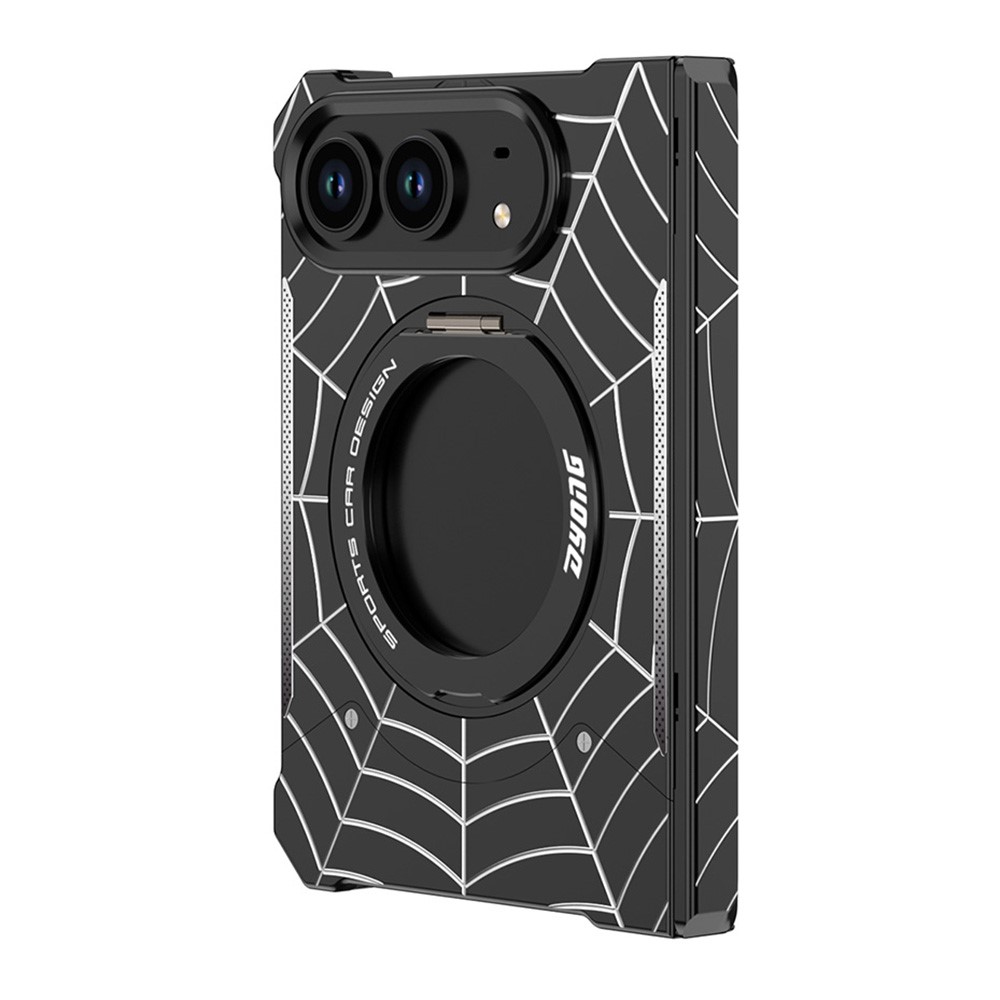 DYONG for iPhone Duo Frameless Case Magnetic Rotating Kickstand Spider Web Pattern Phone Cover - Black