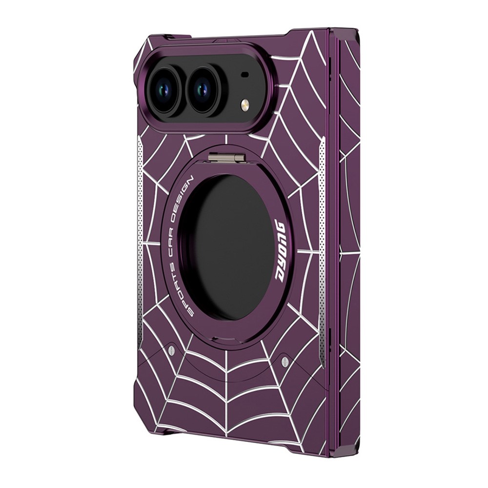 DYONG for iPhone Duo Frameless Case Magnetic Rotating Kickstand Spider Web Pattern Phone Cover - Cherry Red