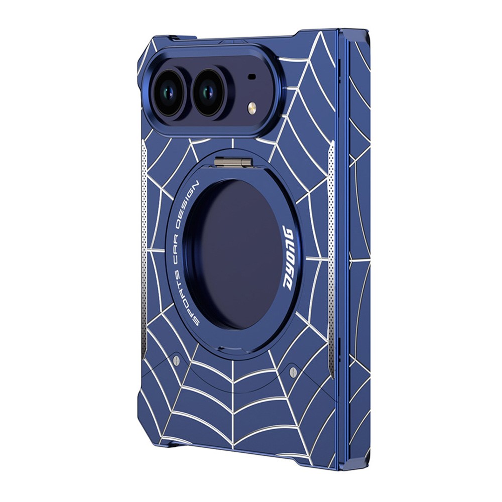 DYONG for iPhone Duo Frameless Case Magnetic Rotating Kickstand Spider Web Pattern Phone Cover - Titanium Blue