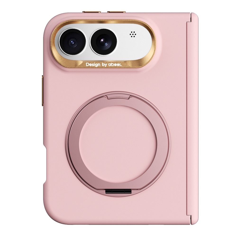 ABEEL For iPhone Duo Magnetic Case Ring Kickstand Liquid Silicone Feel PC Phone Cover - Light Pink