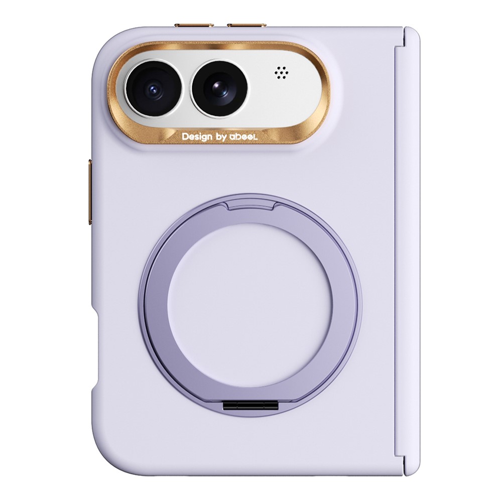 ABEEL For iPhone Duo Magnetic Case Ring Kickstand Liquid Silicone Feel PC Phone Cover - Lilac Purple