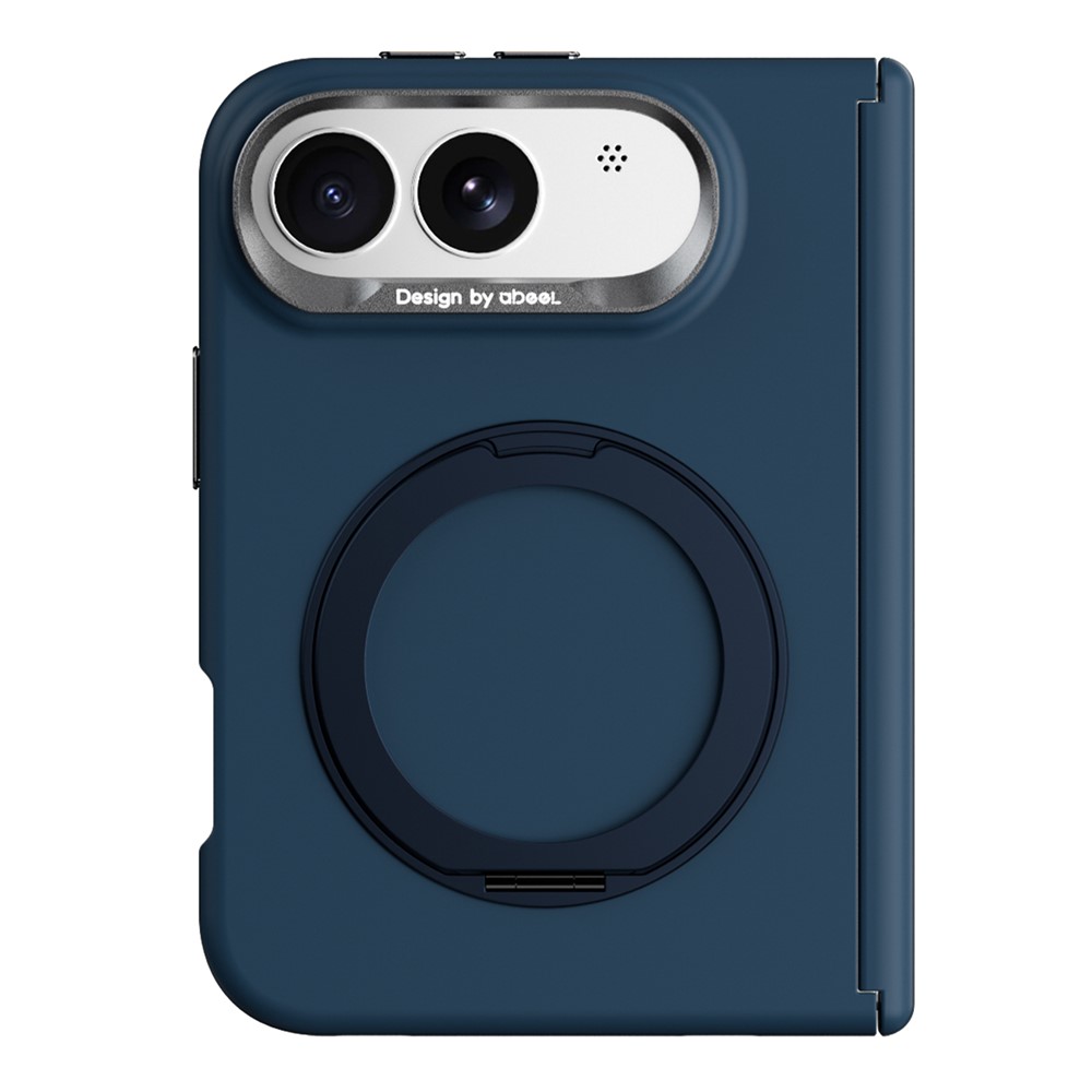 ABEEL For iPhone Duo Magnetic Case Ring Kickstand Liquid Silicone Feel PC Phone Cover - Dark Blue