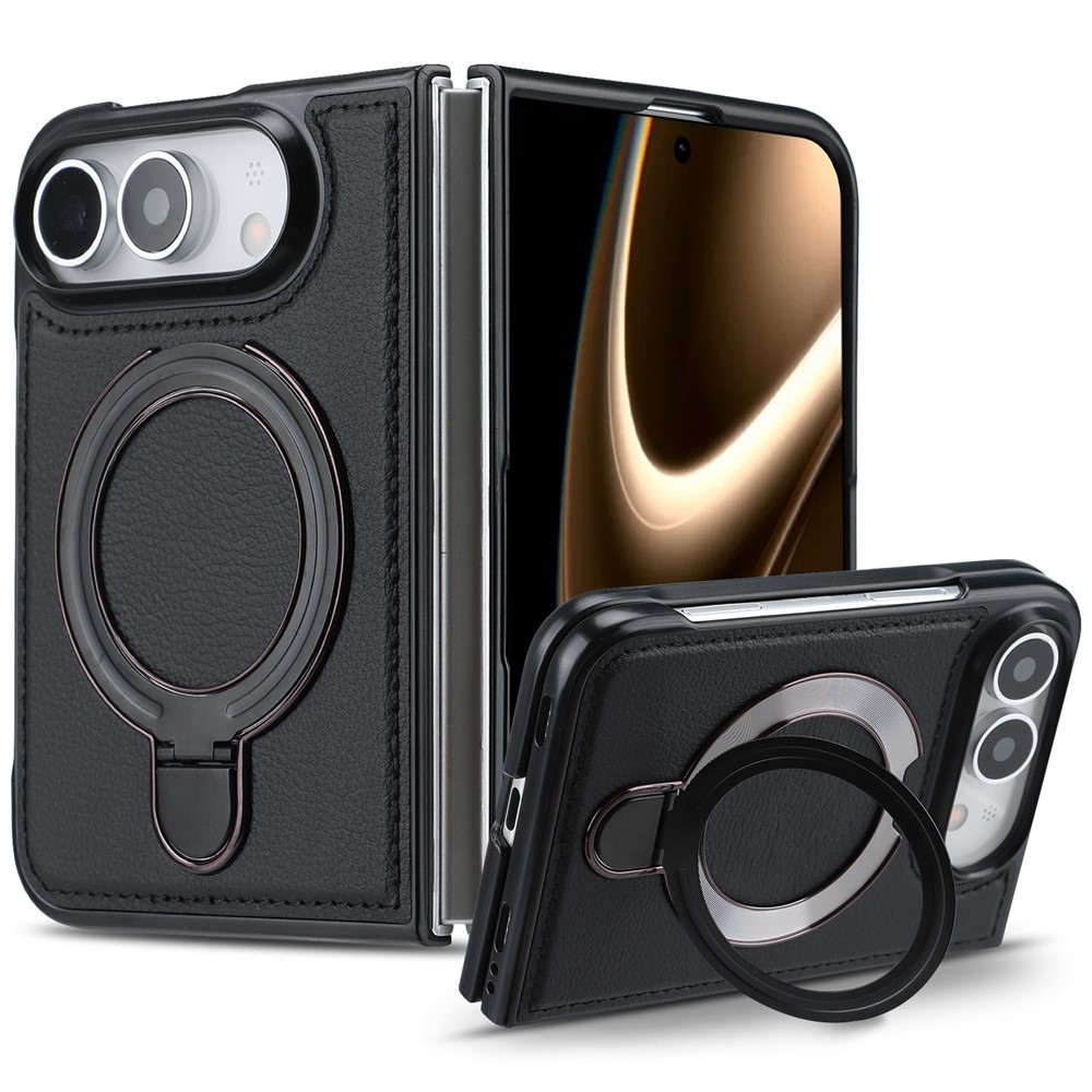 FORWENW F12 Series For iPhone Duo Case Magnetic Kickstand PU Leather Coated TPU Shockproof Phone Cover - Black