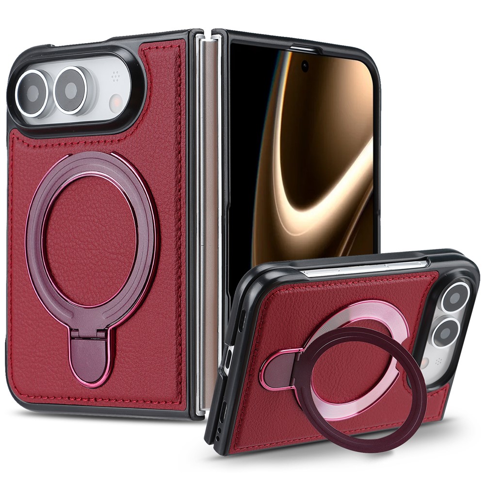 FORWENW F12 Series For iPhone Duo Case Magnetic Kickstand PU Leather Coated TPU Shockproof Phone Cover - Wine Red