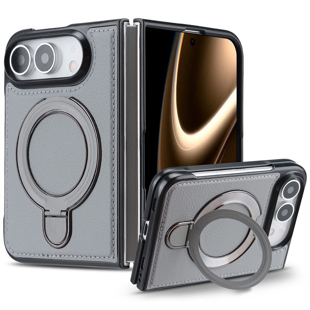 FORWENW F12 Series For iPhone Duo Case Magnetic Kickstand PU Leather Coated TPU Shockproof Phone Cover - Grey