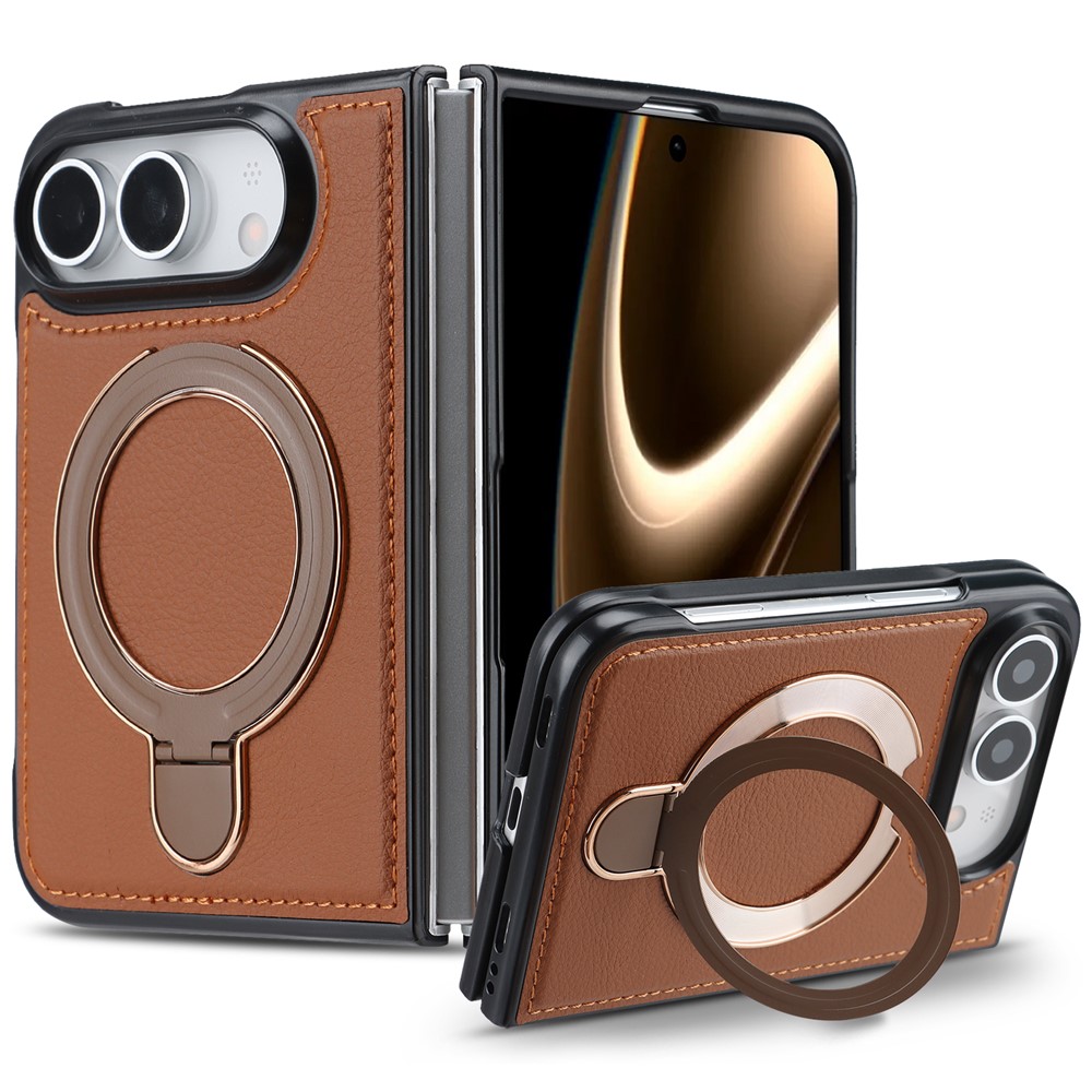 FORWENW F12 Series For iPhone Duo Case Magnetic Kickstand PU Leather Coated TPU Shockproof Phone Cover - Brown