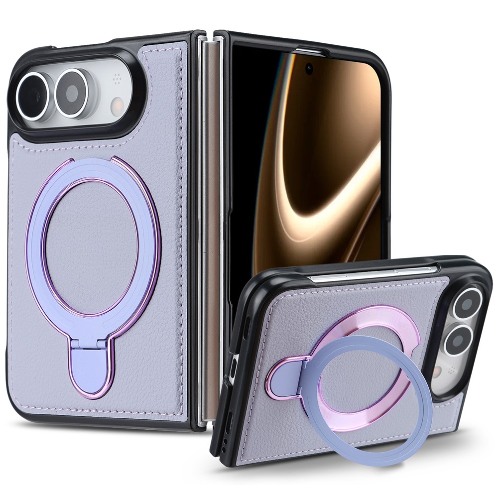 FORWENW F12 Series For iPhone Duo Case Magnetic Kickstand PU Leather Coated TPU Shockproof Phone Cover - Light Purple