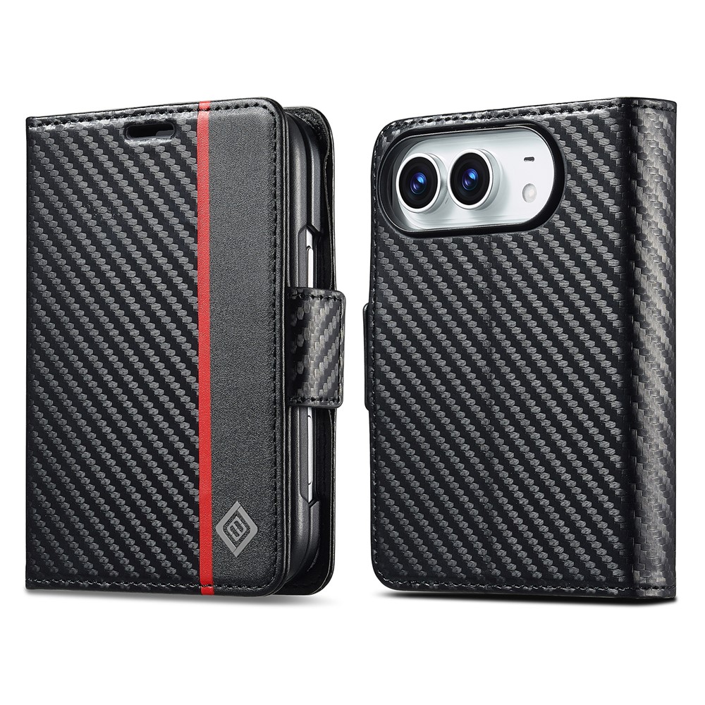LC.IMEEKE for iPhone Duo Wallet Case Carbon Fiber Texture Leather Phone Cover - Vertical Stripe