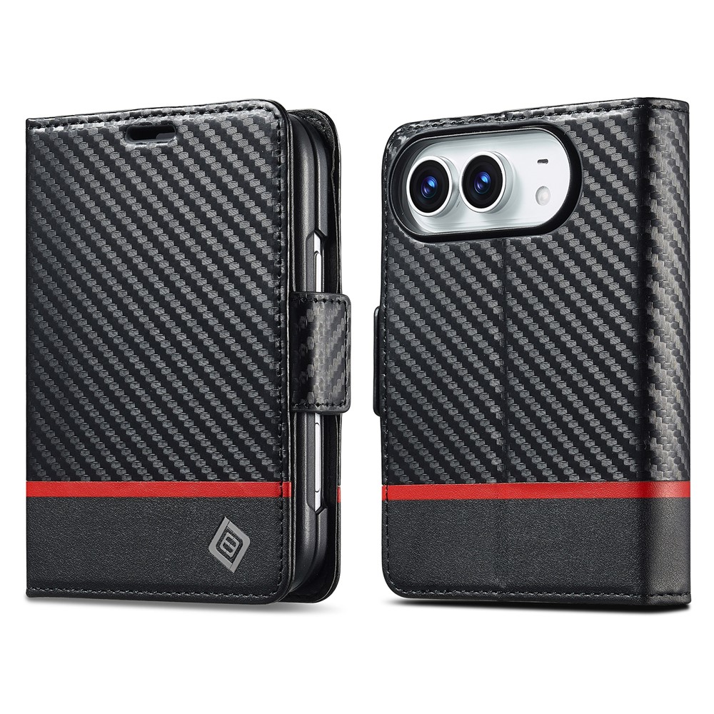 LC.IMEEKE for iPhone Duo Wallet Case Carbon Fiber Texture Leather Phone Cover - Horizontal Stripe