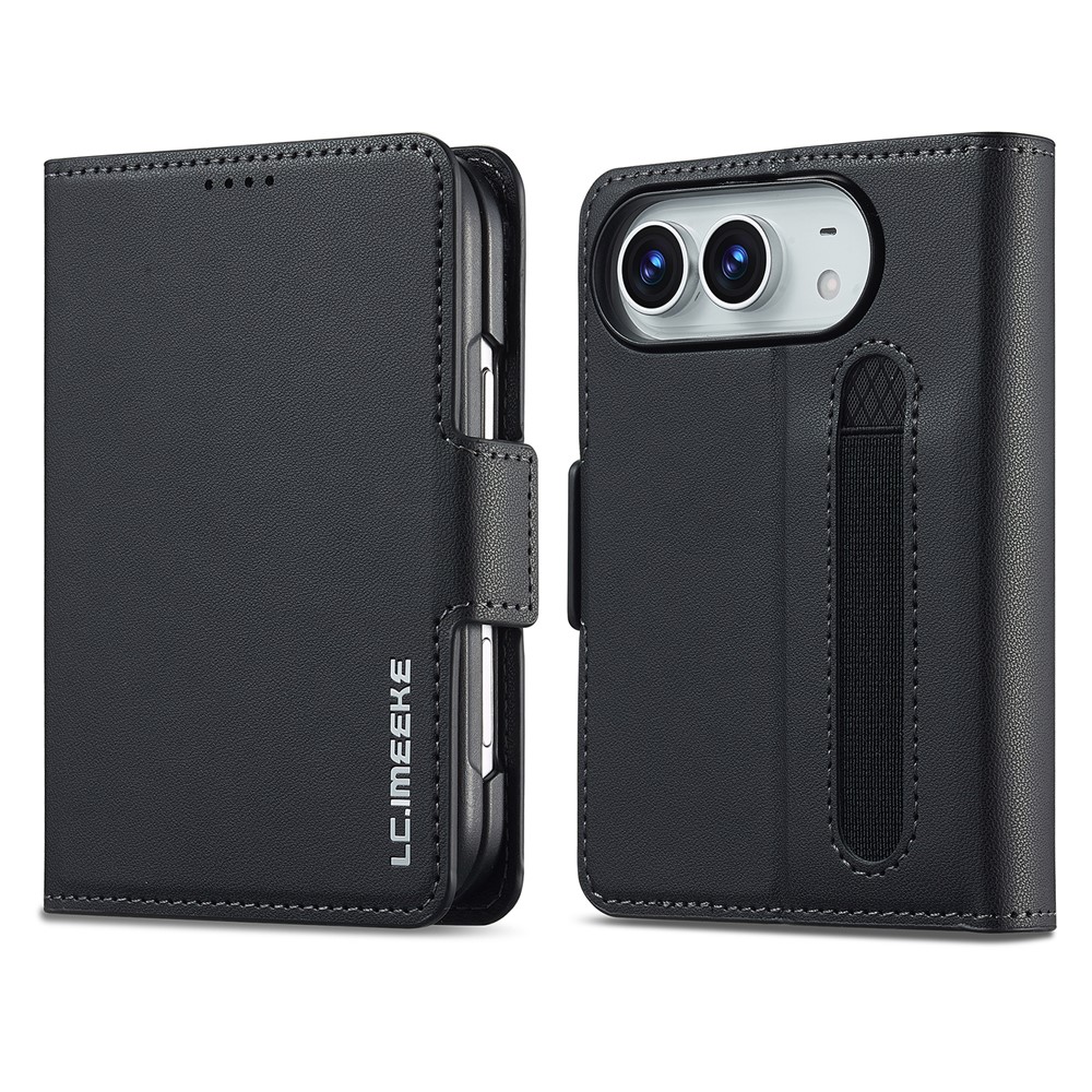 LC.IMEEKE L1 Series for iPhone Duo Case PU Leather Wallet Stand Protective Phone Cover - Black