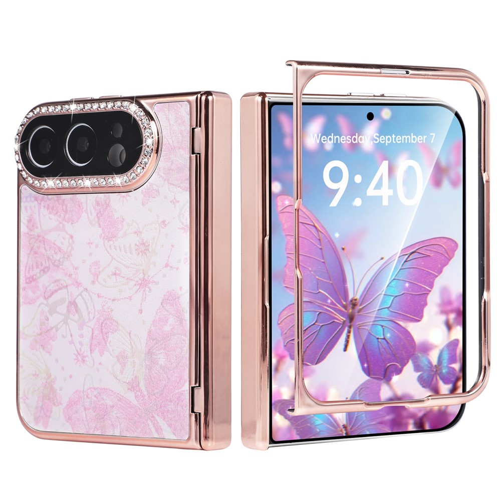 For iPhone Duo Case with Protective Film Hard PC Pattern Hinge Protection Phone Cover - Pink Colorful Butterfly