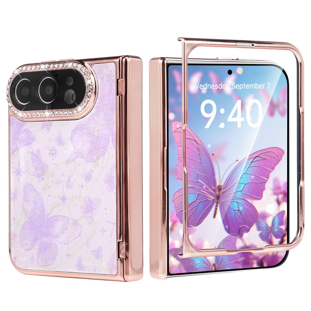 For iPhone Duo Case with Protective Film Hard PC Pattern Hinge Protection Phone Cover - Purple Colorful Butterfly