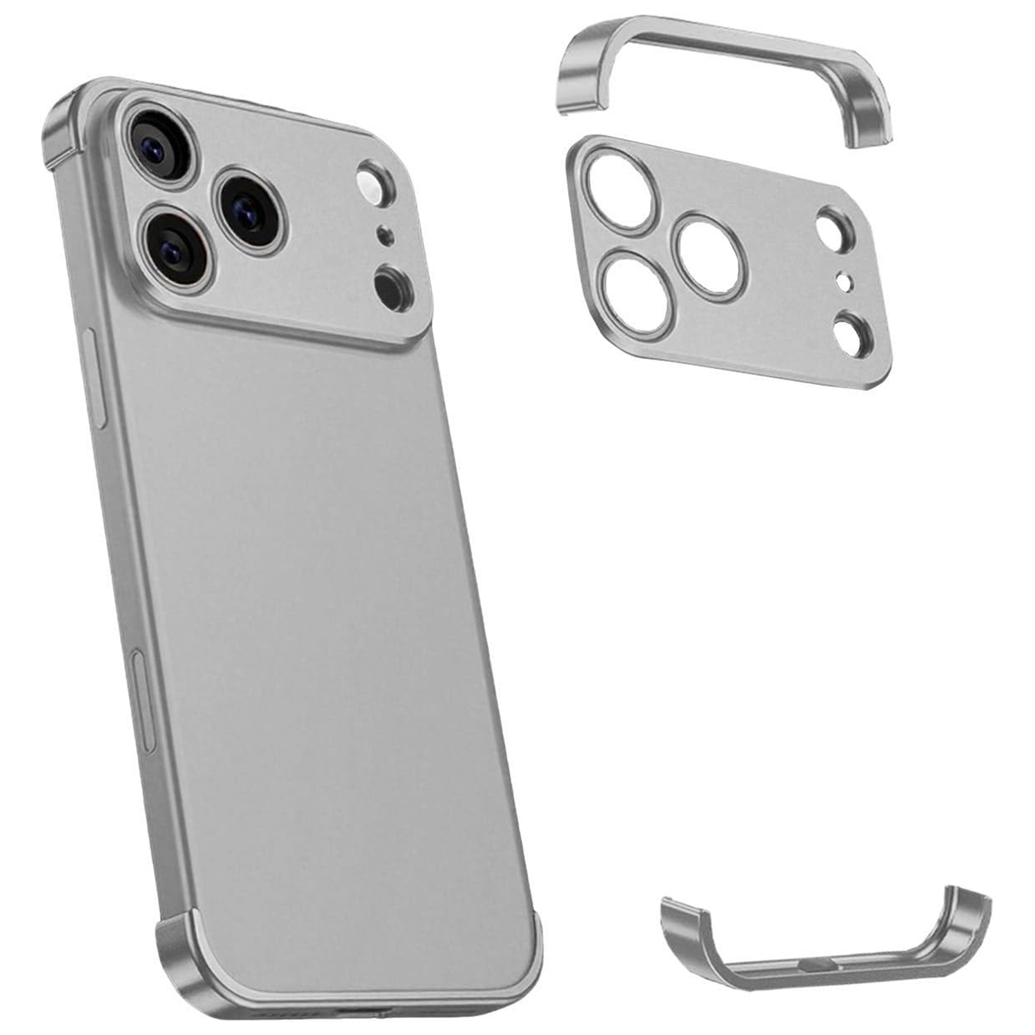 For iPhone 18 Pro Max Frameless Case Titanium Alloy Phone Corner Pad Bumper Cover with Camera Lens Protector - Titanium Grey