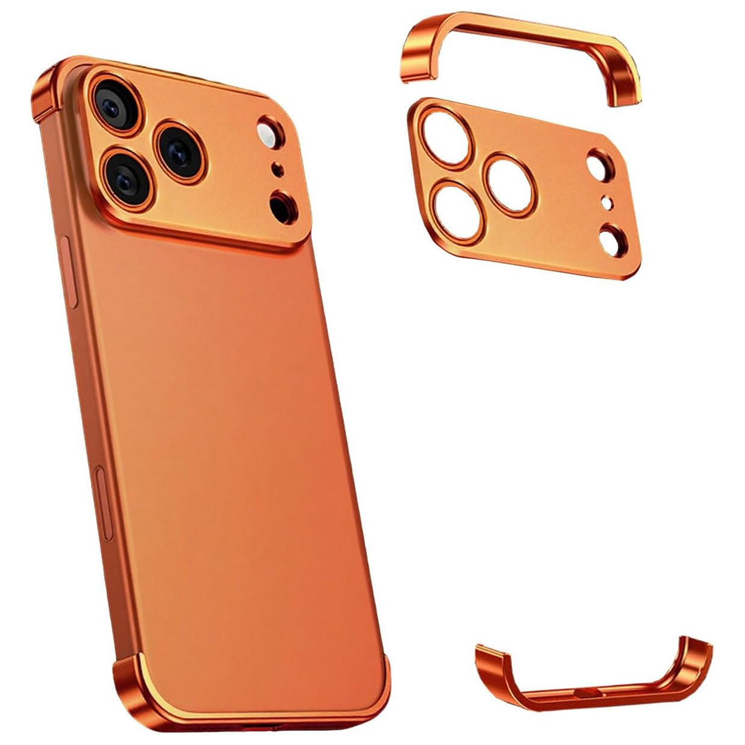 For iPhone 18 Pro Frameless Case Titanium Alloy Phone Corner Pad Bumper Cover with Camera Lens Protector - Orange