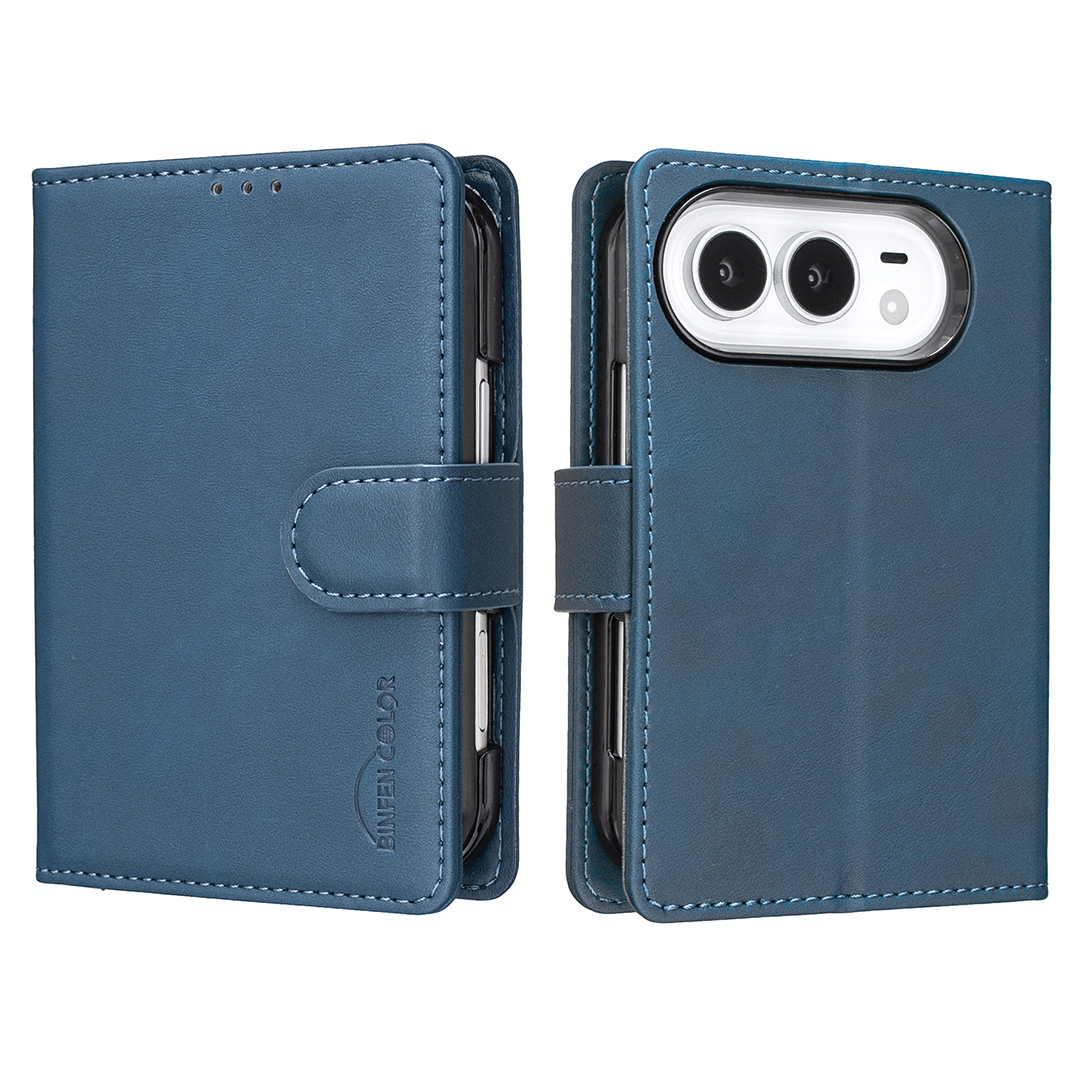 BINFEN COLOR for iPhone Duo BF37 Case RFID Blocking Wallet Stand Leather Phone Cover - Blue