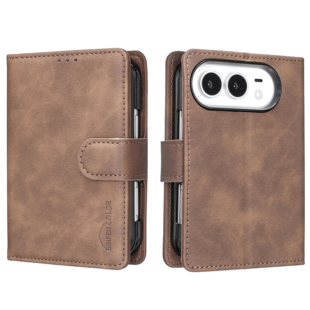 BINFEN COLOR for iPhone Duo BF37 Case RFID Blocking Wallet Stand Leather Phone Cover - Brown