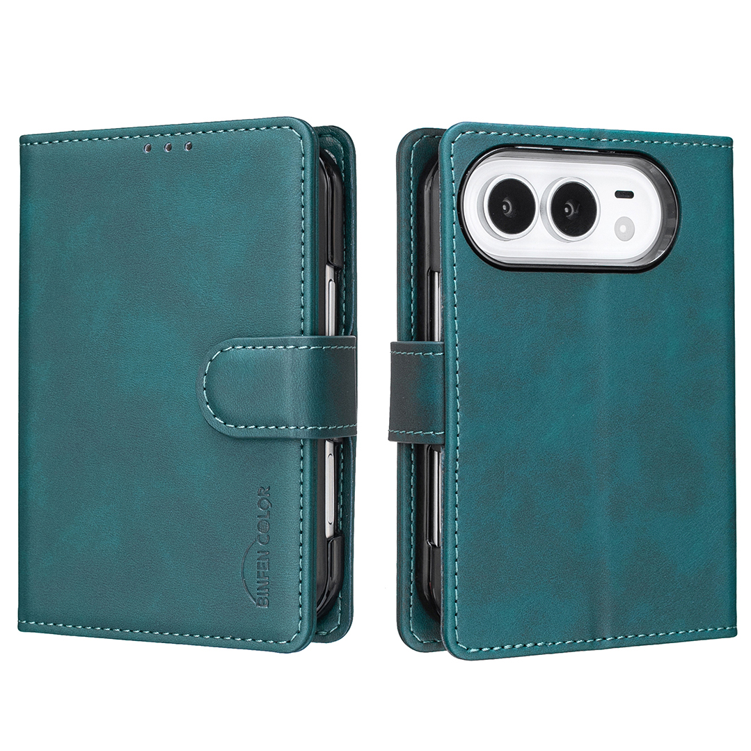 BINFEN COLOR for iPhone Duo BF37 Case RFID Blocking Wallet Stand Leather Phone Cover - Green