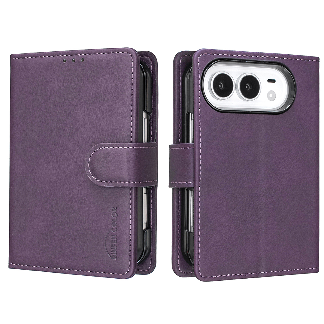 BINFEN COLOR for iPhone Duo BF37 Case RFID Blocking Wallet Stand Leather Phone Cover - Dark Purple